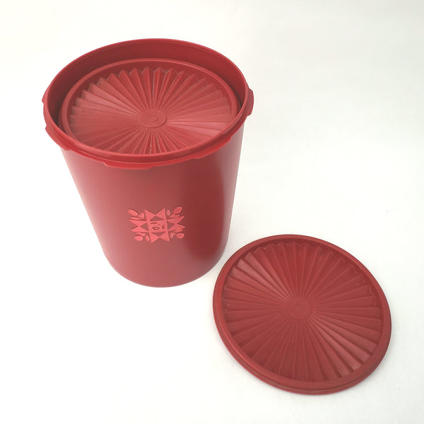 Vintage Red Tupperware Nesting Canister Set Tulip Quilt with Lids Servalier Line