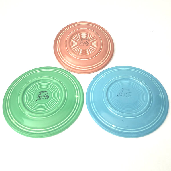 Vintage Fiestaware 7 pc Collection Tea Cups, Saucers Plates by Homer Laughlin U.S.A.