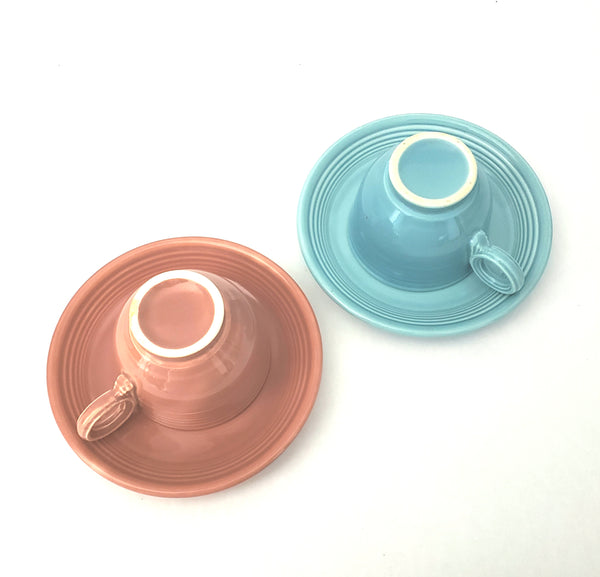 Vintage Genuine Fiesta 7 pc Collection Tea Cups, Saucers Plates by Homer Laughlin U.S.A.