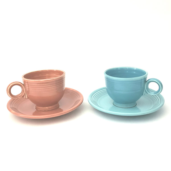 Vintage Genuine Fiesta 7 pc Collection Tea Cups, Saucers Plates by Homer Laughlin U.S.A.