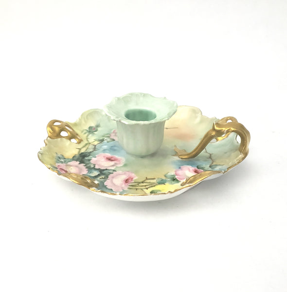 Antique Hand Painted Porcelain Candle Holder RC Moliere Bavaria Germany Artist Signed