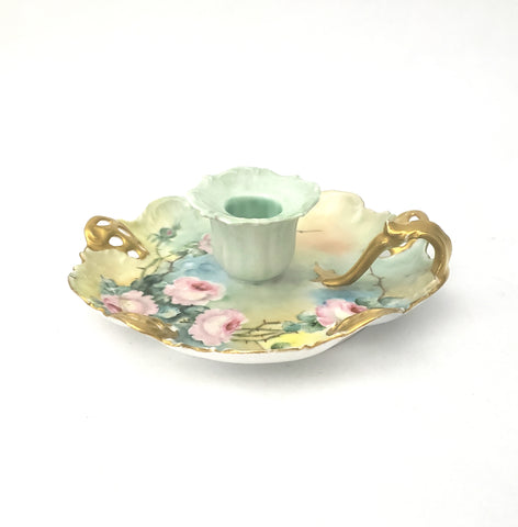 Antique Hand Painted Porcelain Candle Holder RC Moliere Bavaria Germany Artist Signed