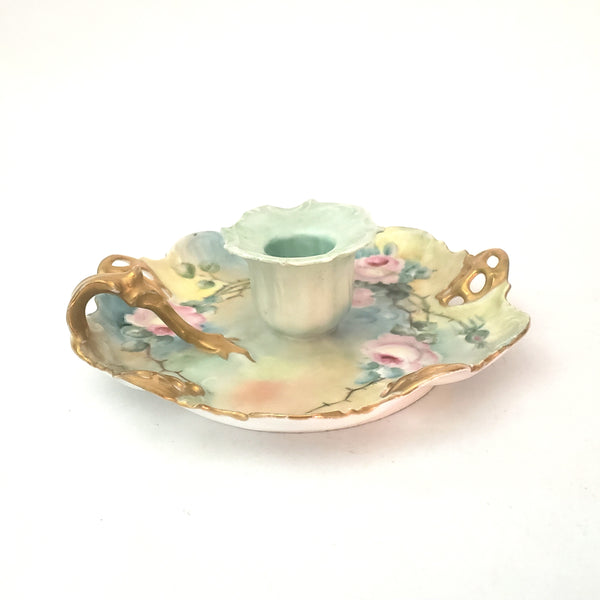 Antique Hand Painted Porcelain Candle Holder RC Moliere Bavaria Germany Artist Signed