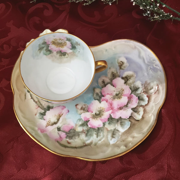 Antique Royal Austria Tea Cup and Limoges France Biscuit Tray Artist Signed Millspaugh 1911