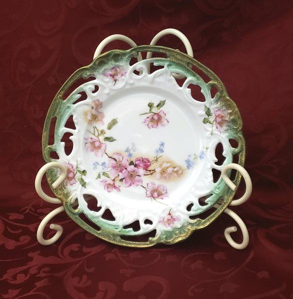 Antique Cabinet Dish with Pierced Rim and Roses - Germany