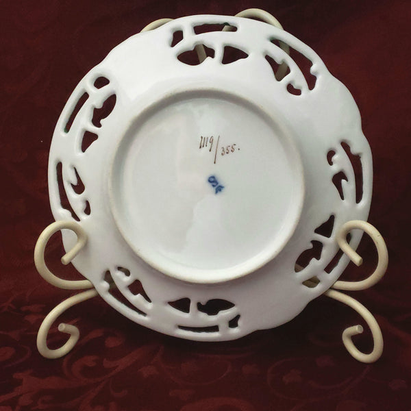 Antique Cabinet Dish with Pierced Rim and Roses - Germany