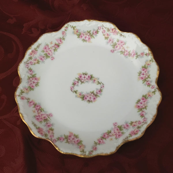 Antique Porcelain Salad Plates Set of 8 Pink Rose Swag Limoges France