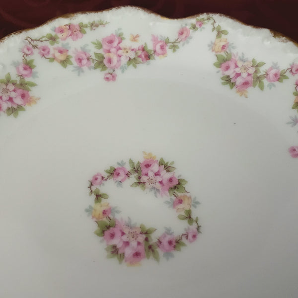 Antique Porcelain Salad Plates Set of 8 Pink Rose Swag Limoges France