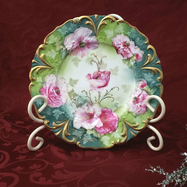 Antique RS Prussia Porcelain Cabinet Plate Roses Gold Accents 8 3/4 in
