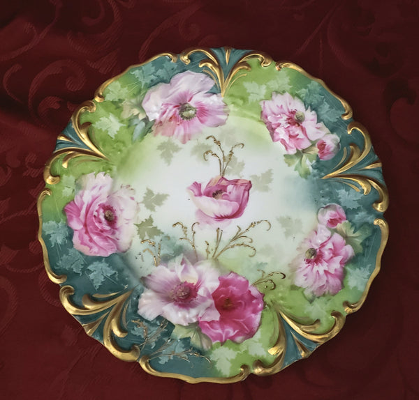Antique RS Prussia Porcelain Cabinet Plate Roses 8 3/4" Early 1900's
