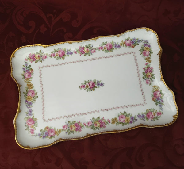 Antique Porcelain Rectangular Platter Roses Elite Works Limoges France