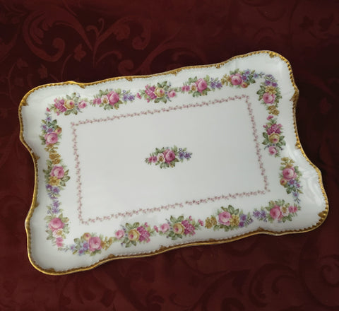 Antique Porcelain Rectangular Platter Roses Elite Works Limoges France