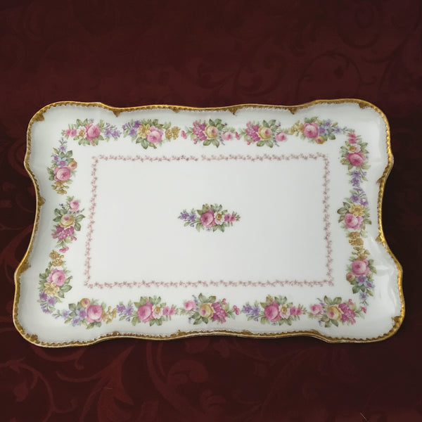 Antique Limoges Porcelain Rectangular Platter Roses Elite Works France