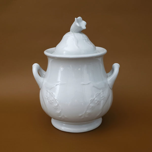 Antique English White Ironstone Covered Sugar Bowl by H. Burgess England