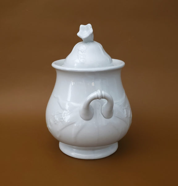 Antique English White Ironstone Covered Sugar Bowl by H. Burgess England