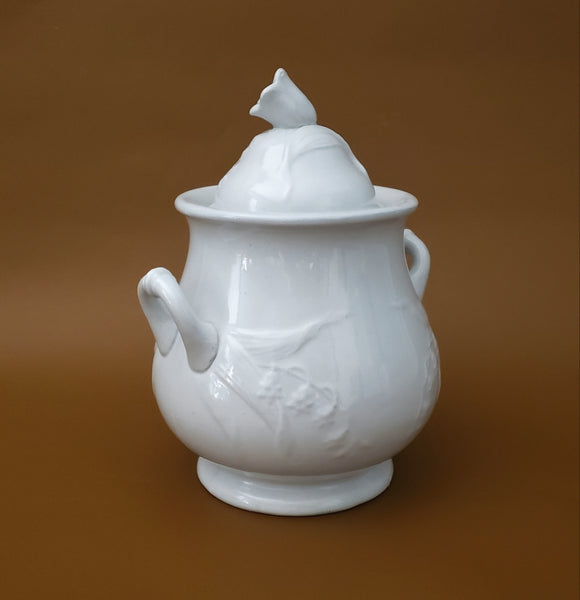 Antique English White Ironstone Covered Sugar Bowl by H. Burgess England