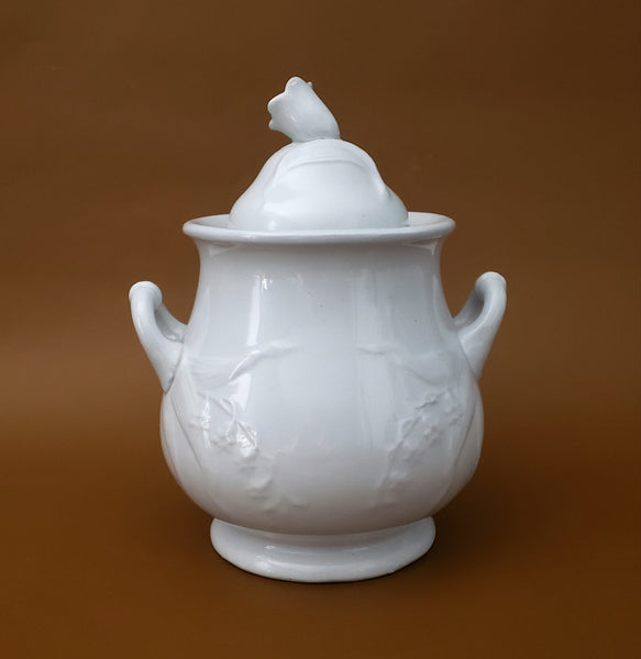 Antique English White Ironstone Covered Sugar Bowl by H. Burgess England