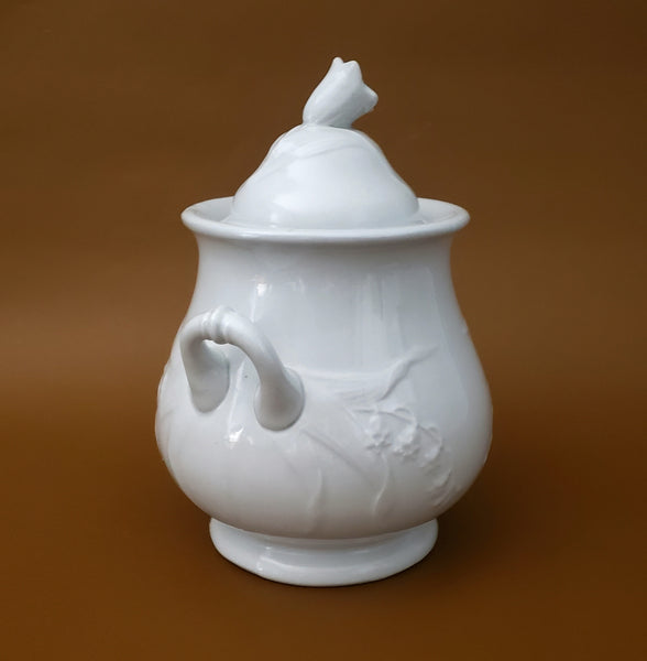 Antique English White Ironstone Covered Sugar Bowl by H. Burgess England