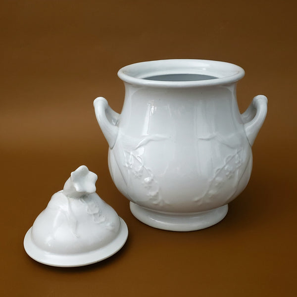 Antique English White Ironstone Covered Sugar Bowl by H. Burgess England