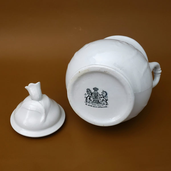 Antique English White Ironstone Covered Sugar Bowl by H. Burgess England
