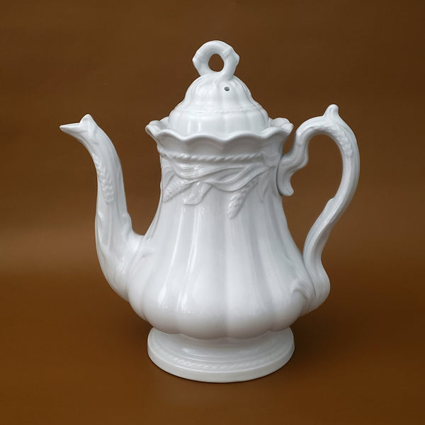 Antique English White Ironstone Tea Pot Wheat Pattern Ceres Shape Elsmore & Forster
