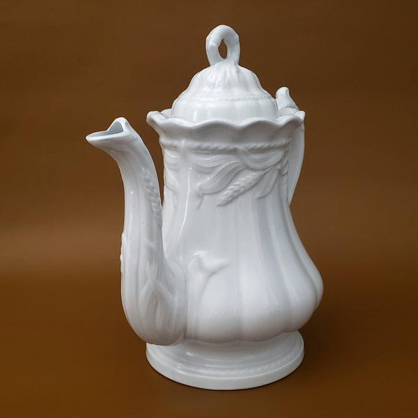 Antique English White Ironstone Tea Pot Wheat Pattern Ceres Shape Elsmore & Forster