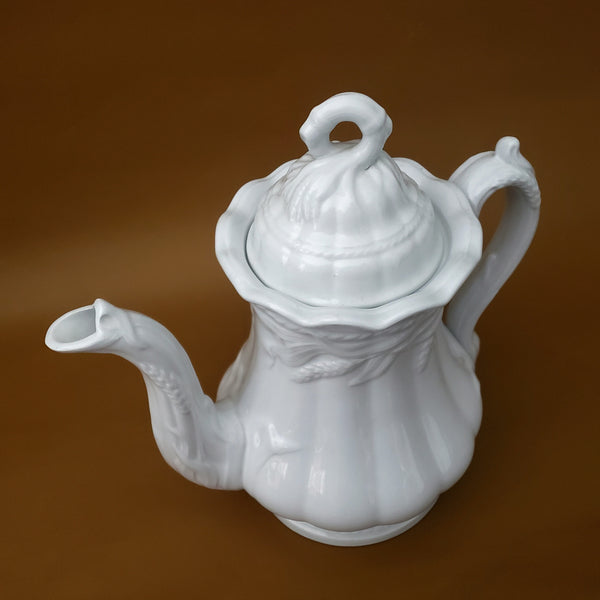 Antique English White Ironstone Tea Pot Wheat Pattern Ceres Shape Elsmore & Forster