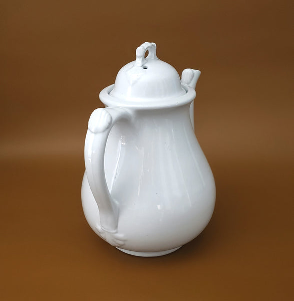 Antique English White Ironstone Tea Pot by Richard Alcock Burslem England