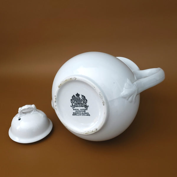 Antique English White Ironstone Tea Pot by Richard Alcock Burslem England