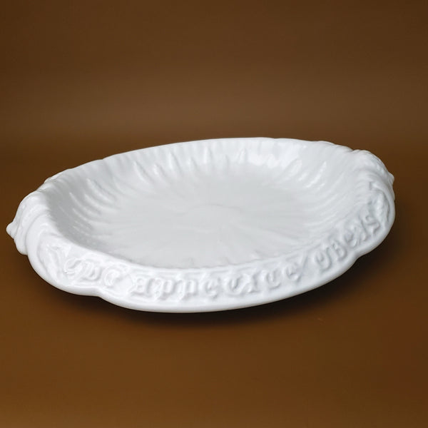 Antique White Ironstone Bread Platter Unusual Motto by Coxon & Co. Mid 19th Century