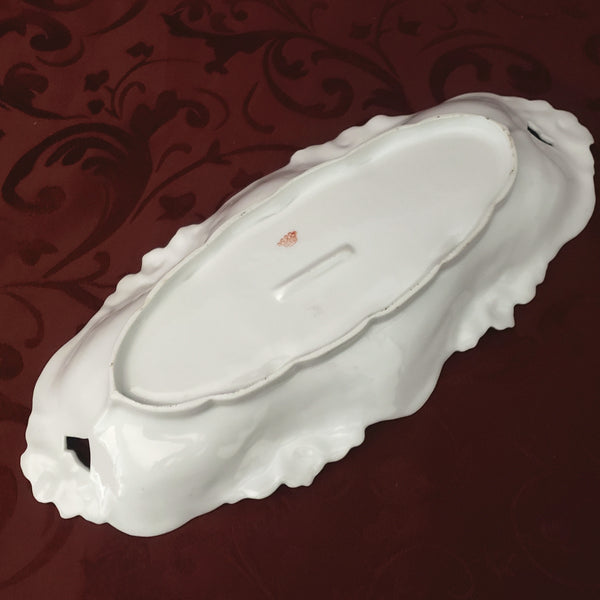 Antique Porcelain Celery or Relish Dish Highly Decorated Pierced Handles Germany