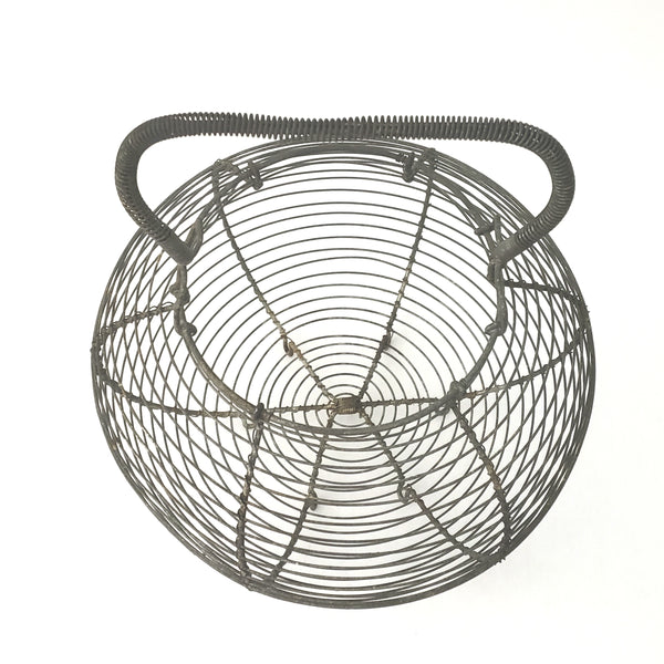 Antique Farmhouse Wire Egg Gathering Basket with Coiled Fixed Handle