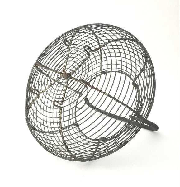 Antique Farmhouse Wire Egg Gathering Basket with Coiled Fixed Handle