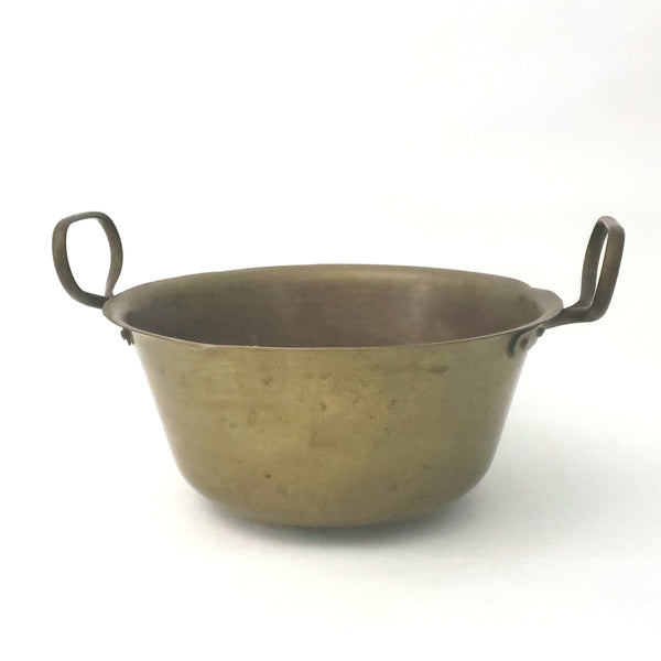 Antique Solid Brass Pot - Kettle with Double Riveted Fixed Handles