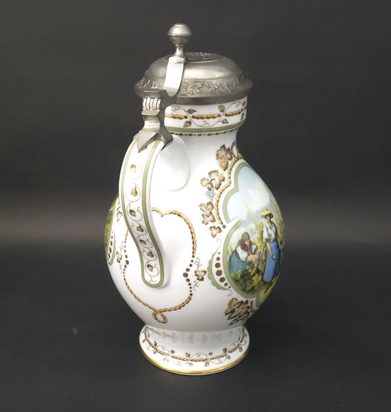 German Wine Stein "Weinlese" Porcelain & Pewter Franklin Mint by Rupert Schneider 1984