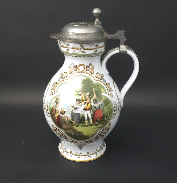 German Wine Stein "Weinlese" Porcelain & Pewter Franklin Mint by Rupert Schneider 1984
