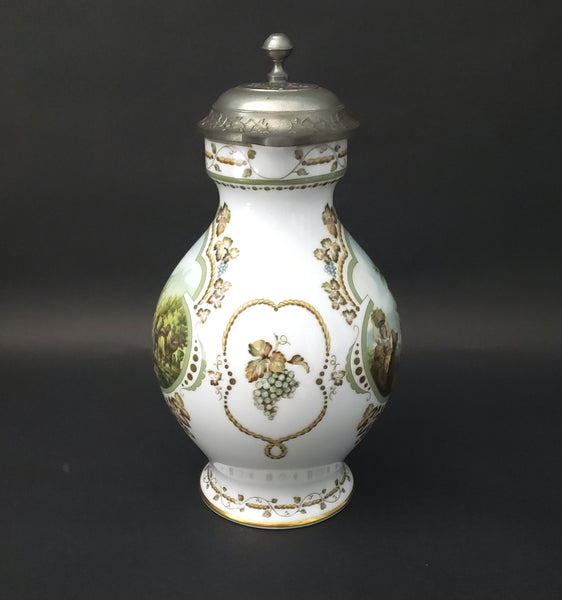 German Wine Stein "Weinlese" Porcelain & Pewter Franklin Mint by Rupert Schneider 1984
