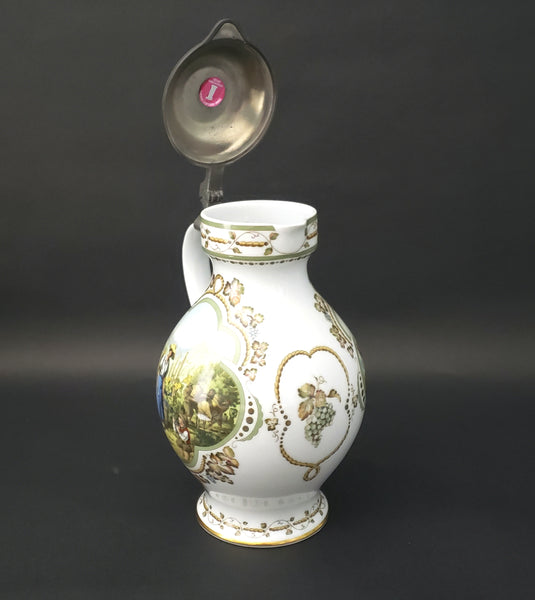 German Wine Stein "Weinlese" Porcelain & Pewter Franklin Mint by Rupert Schneider 1984