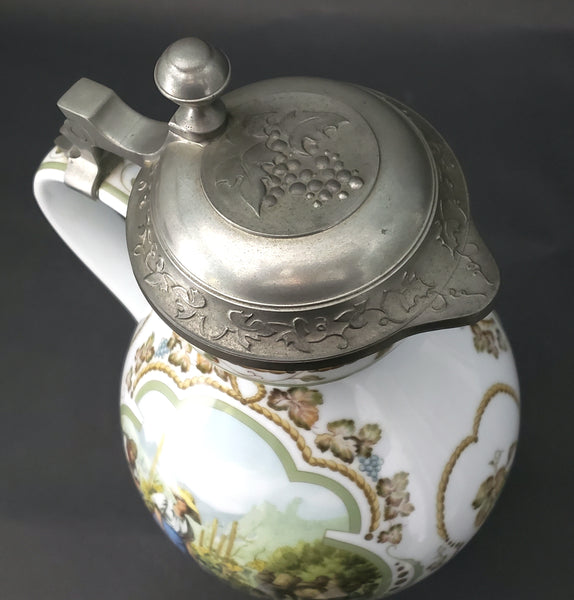 German Wine Stein "Weinlese" Porcelain & Pewter Franklin Mint by Rupert Schneider 1984
