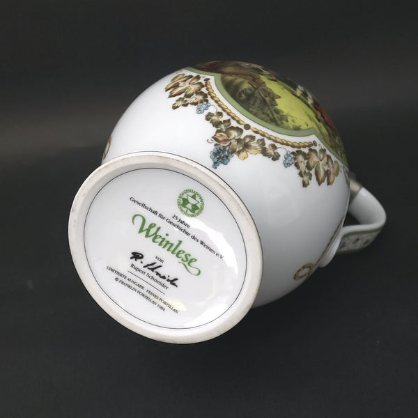 German Wine Stein "Weinlese" Porcelain & Pewter Franklin Mint by Rupert Schneider 1984