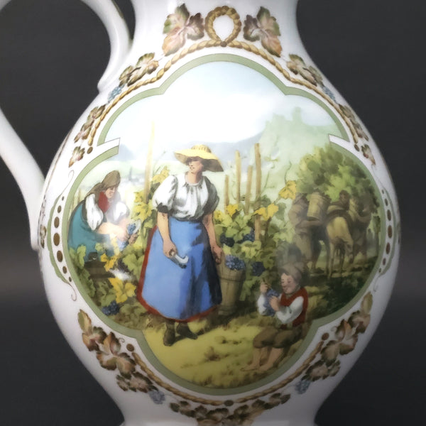 German Wine Stein "Weinlese" Porcelain & Pewter Franklin Mint by Rupert Schneider 1984