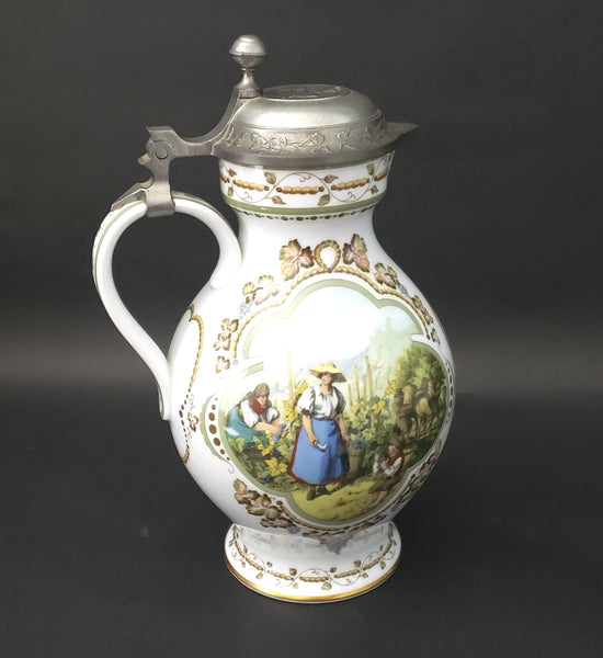 German Wine Stein "Weinlese" Porcelain & Pewter Franklin Mint by Rupert Schneider 1984