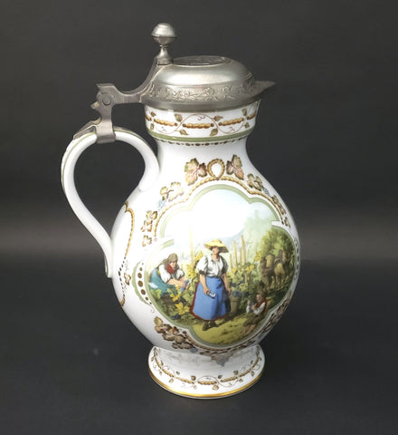 German Wine Stein "Weinlese" Porcelain & Pewter Franklin Mint by Rupert Schneider 1984