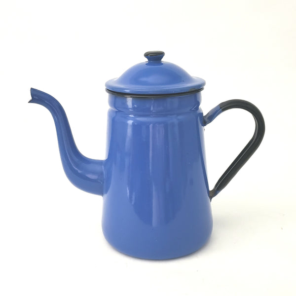 Vintage Blue Enameled Coffee Pot Gooseneck Spout