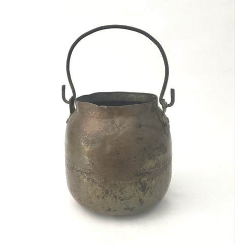 Antique Hammered Copper Pot with Iron Bail Handle