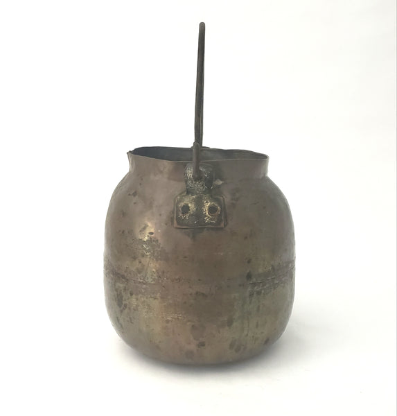 Antique Hammered Copper Pot with Iron Bail Handle