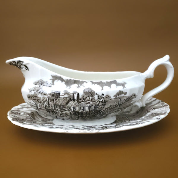 English Staffordshire Gravy Boat and Underplate Royal Mail Brown and Cream