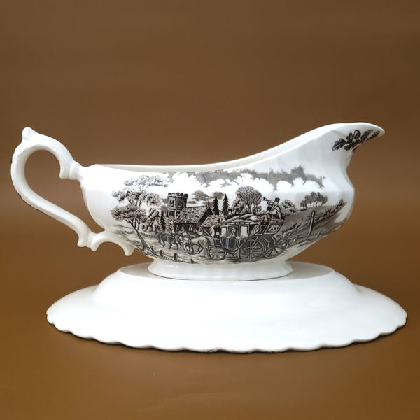 English Staffordshire Gravy Boat and Underplate Royal Mail Brown and Cream