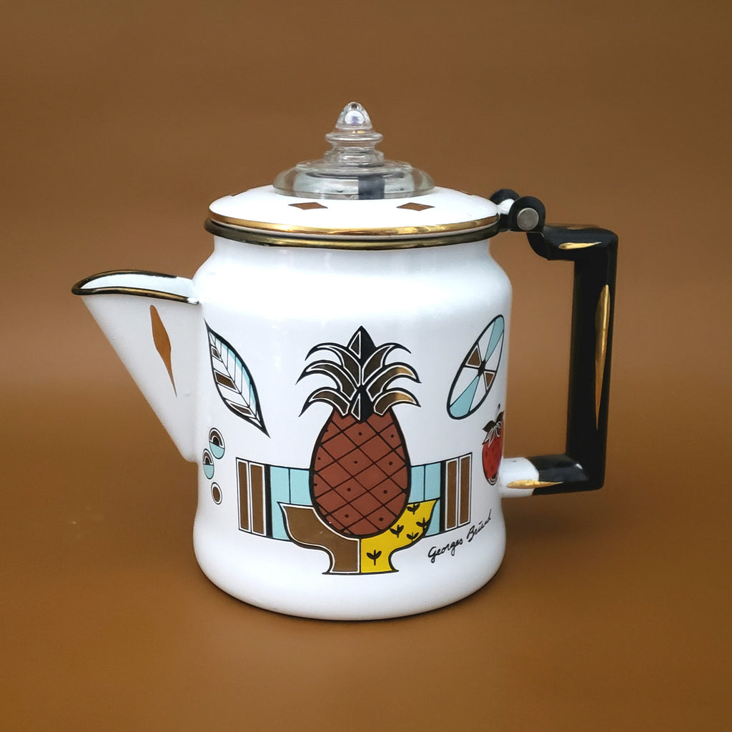 Midcentury Enamel Coffee Percolator Ambrosia Pineapple Designed by Georges Briard