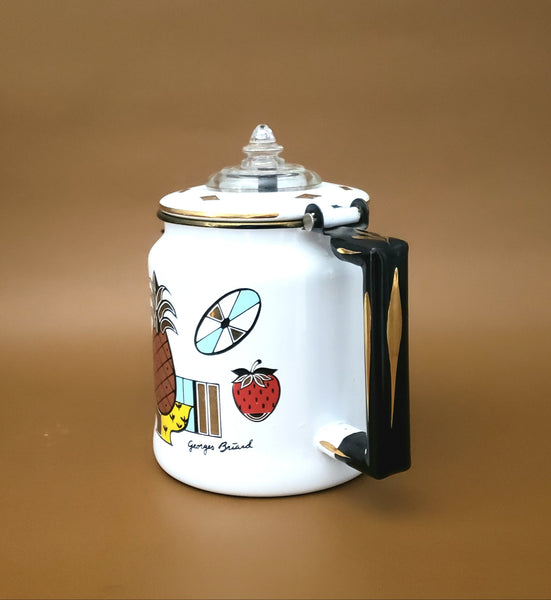 Midcentury Enamel Coffee Percolator Ambrosia Pineapple Designed by Georges Briard